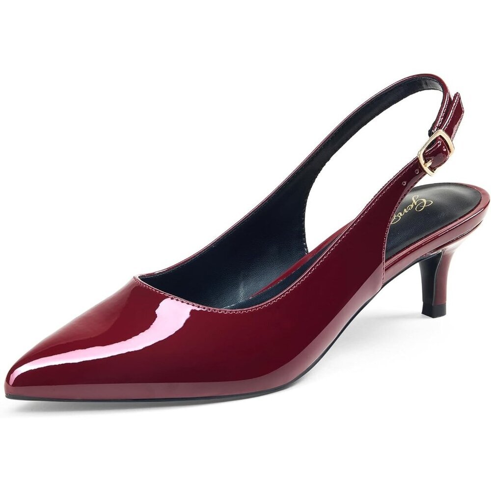 〽️Women's Red Slingback Kitten Heels Pointed Toe Elegant Wedding Dress Pumps